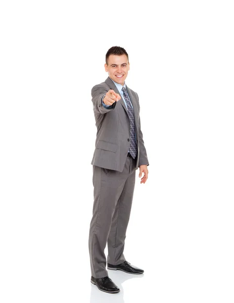 Bello giovane uomo d'affari punta il dito contro di te — Foto Stock