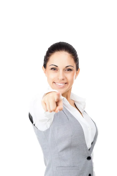 Mulher de negócios apontando dedo para você — Fotografia de Stock