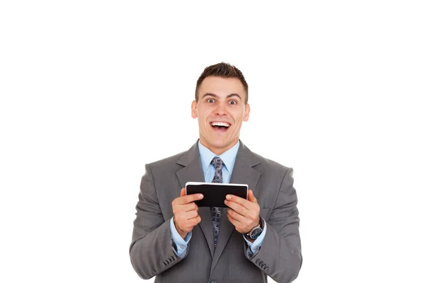 Beau jeune homme d'affaires utilisant une tablette informatique — Photo