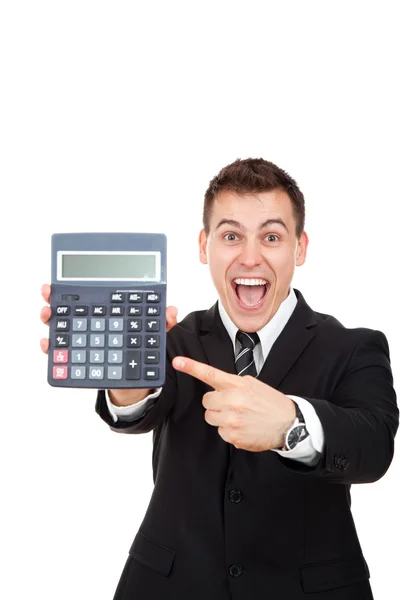 Empresario mostrando calculadora — Foto de Stock