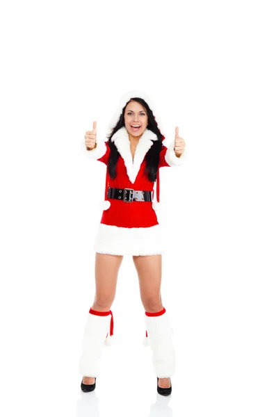 Christmas Santa girl showing thumb up — Stock Photo, Image