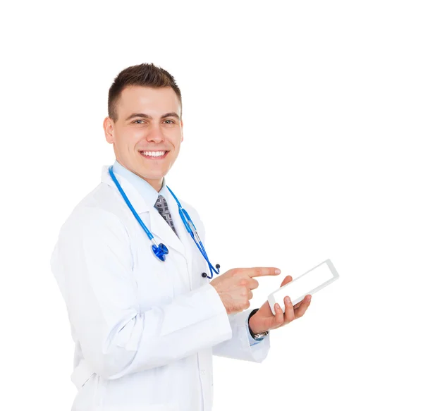 Médico médico hombre mantenga la tableta ordenador — Foto de Stock
