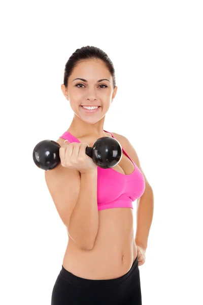 Healthy girl doing dumbbells exercises — Stock Photo, Image