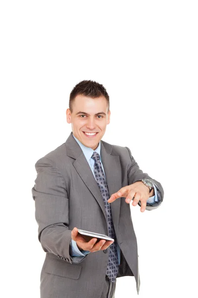 Stilig ung affärsman med hjälp av tablet PC — Stockfoto