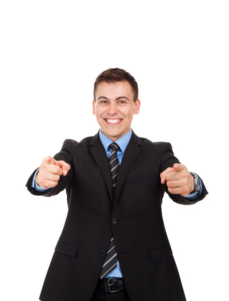 Business man point fingers at you