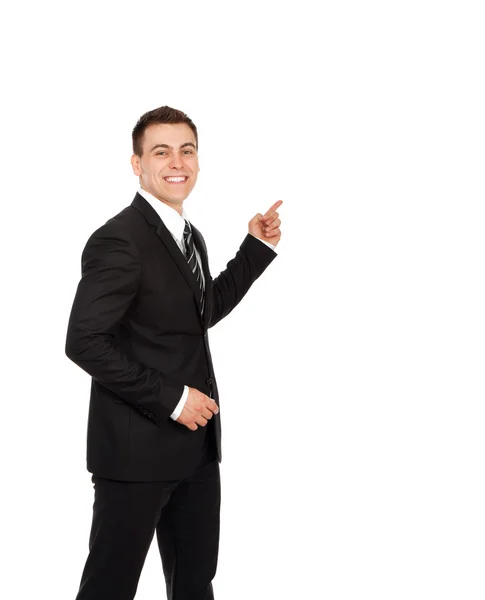 Handsome business man point finger to empty copy space Royalty Free Stock Photos
