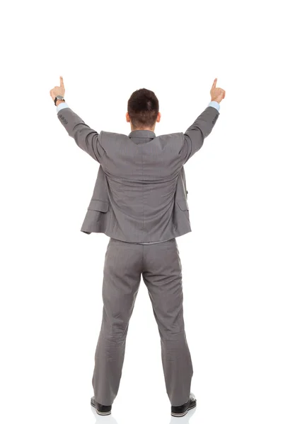 Rear view of business man pointing at copy space Stock Picture