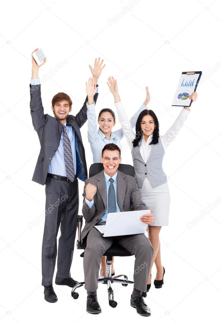 Successful excited Business people group team