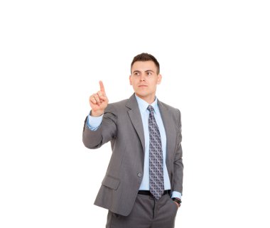 dijital sanal düğmesine basarak iş adamı