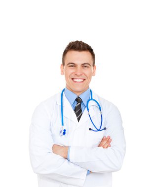 Doktor katlanmış ellerle