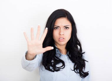 ciddi kadın yapma dur el işareti