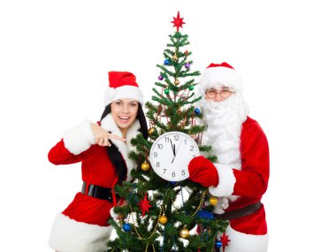 Noel Baba ve Noel kız saat tutun.