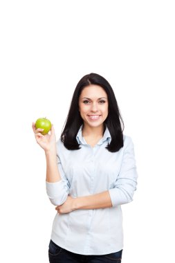 Kadını tutun yeşil taze elma