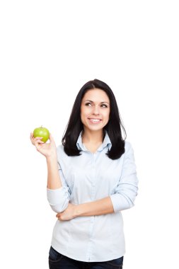 jovem mulher segurar maçã verde fresco