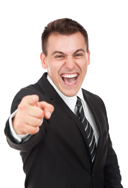 Handsome excited business man point finger at you — Stock Photo, Image