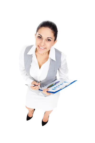 Businesswoman holding blue folder — Stock Photo, Image