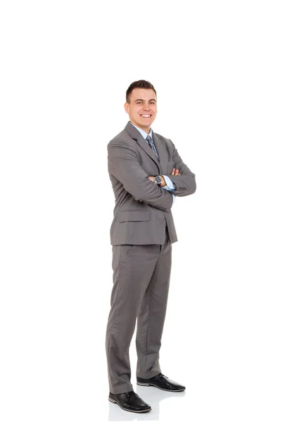 Geschäftsmann trägt eleganten grauen Anzug und Krawatte — Stockfoto