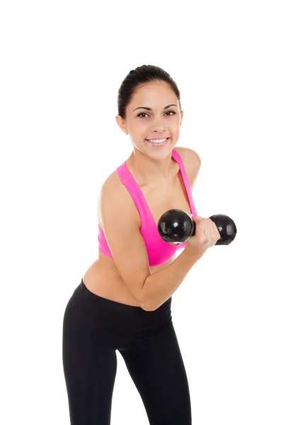 Healthy girl doing dumbbells exercises — Stock Photo, Image