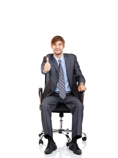 Handsome young businessman hold thumb up — Stock Photo, Image