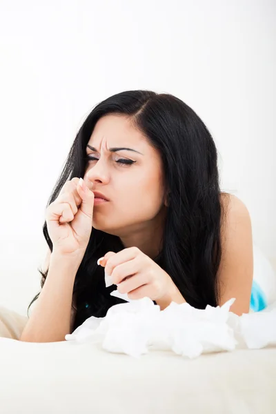 Sick woman cough — Stock Photo, Image