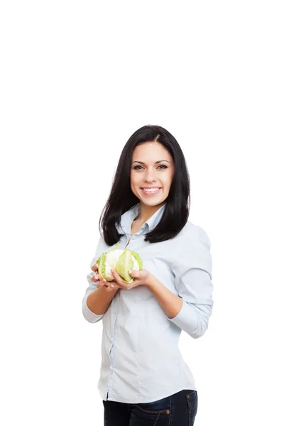 Vrouw houd bloemkool kool — Stockfoto