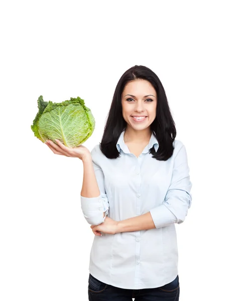 Frau hält Kohl in der Hand — Stockfoto