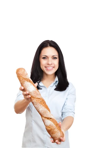 Mujer mantenga pan de pan panecillo — Foto de Stock