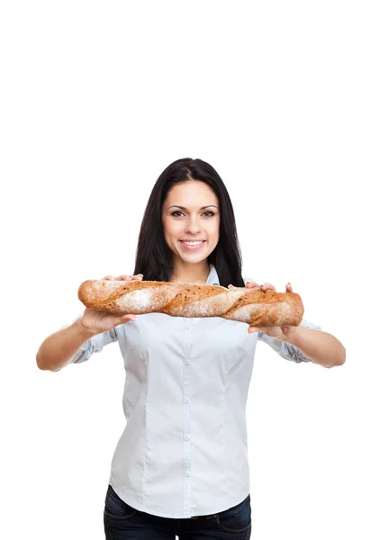 Mujer mantenga pan de pan panecillo — Foto de Stock