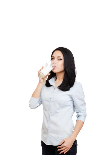 Woman drink glass of milk — Stock Photo, Image