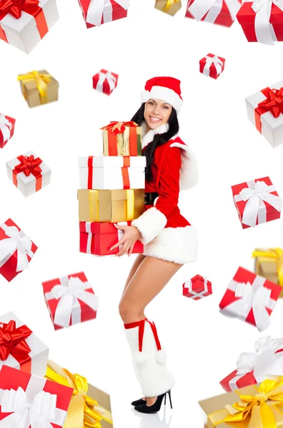 Babbo Natale ragazza con regalo di Capodanno — Foto Stock