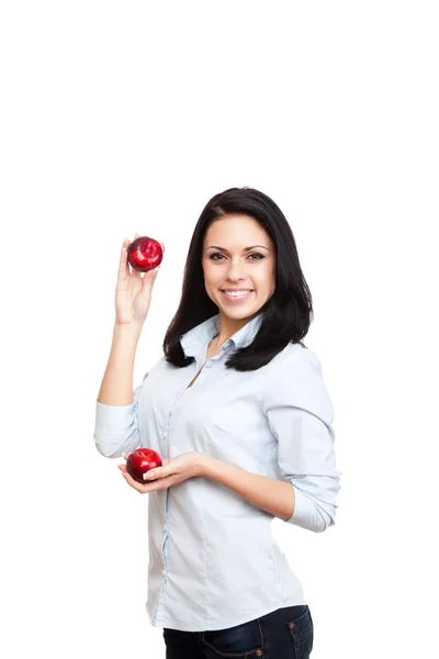 Young woman hold plum — Stock Photo, Image