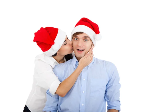 Natale vacanza coppia bacio — Foto Stock