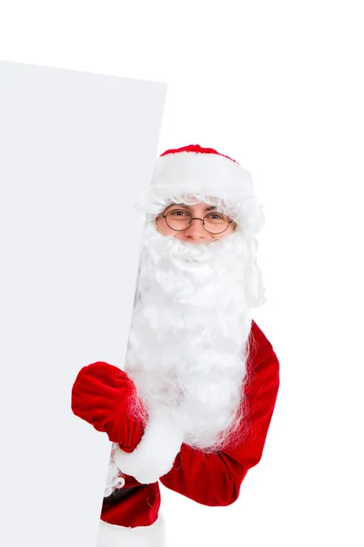 Kerstman met spandoek — Stockfoto