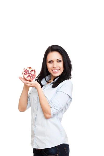 Young woman hold pomegranate — Stock Photo, Image
