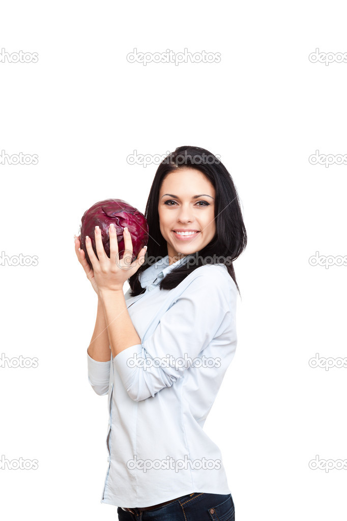 Woman hold red cabbage