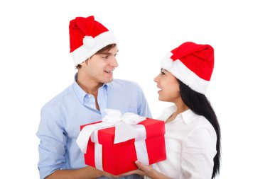 adama ver kadın gülümsemeye mevcut hediye kutusu