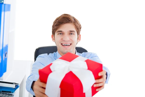 Business man give red present — Stock Photo, Image