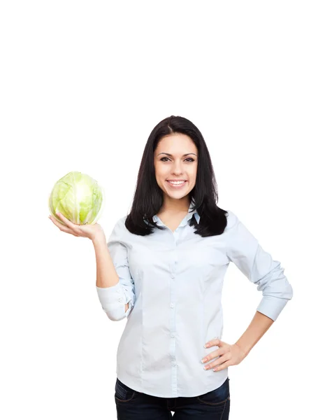 Young woman hold cabbage — Stock Photo, Image