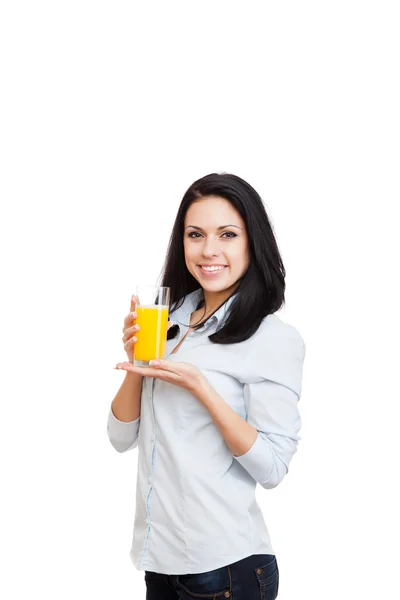 Young woman drink glass of orange juice — Stock Photo, Image