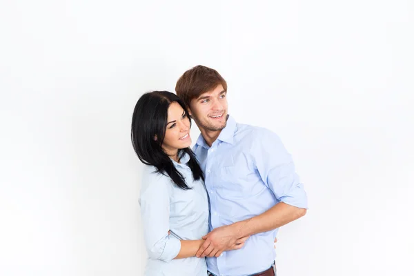 Couple look side empty copy space — Stock Photo, Image