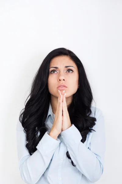 Woman praying holding clasp hands together — Stock Photo, Image