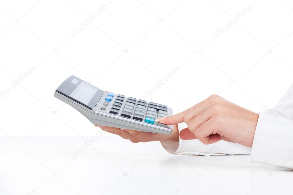 Calculator business woman accountant hand touch