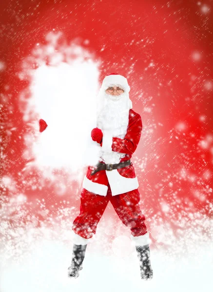Święty Mikołaj trzyma sztandar — Zdjęcie stockowe