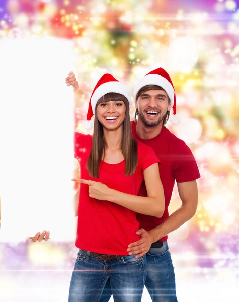 Weihnachten Paar Zeigefinger Whiteboard — Stockfoto