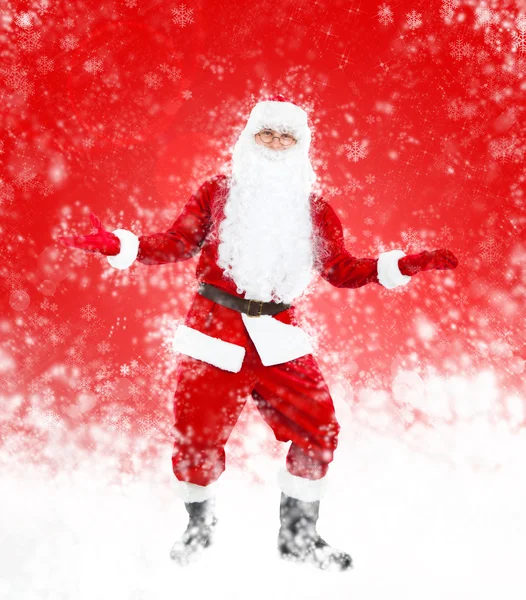 Happy Santa Claus full length portrait hands wide open — Stock Photo, Image