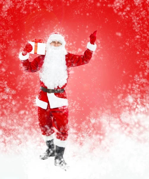 Santa Claus hold present gift box full length portrait — Stock Photo, Image