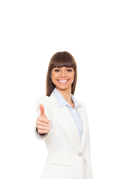 Mujer de negocios pulgar hacia arriba gesto, sonrisa mujer de negocios — Foto de Stock