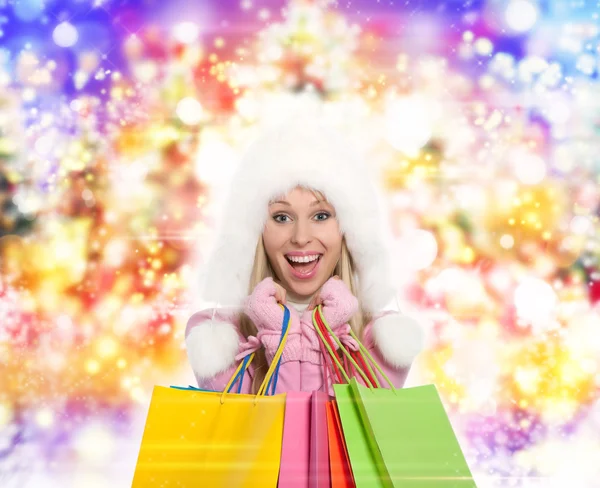 Vinter shopping kvinna — Stockfoto