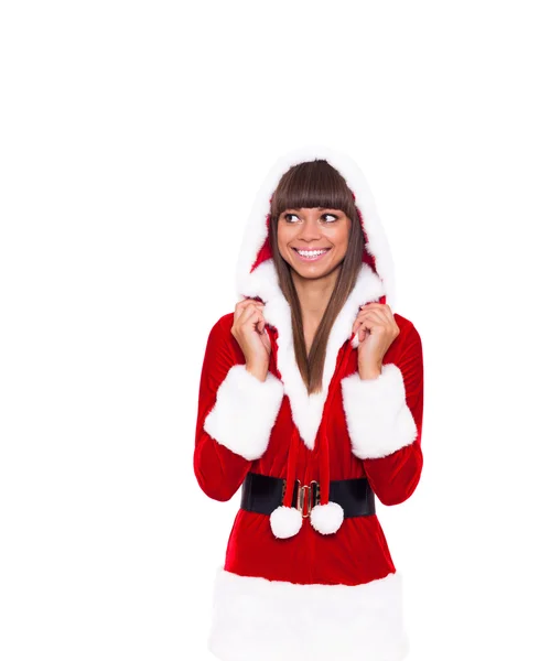 Kerstmis meisje opgewonden gelukkig glimlach — Stockfoto