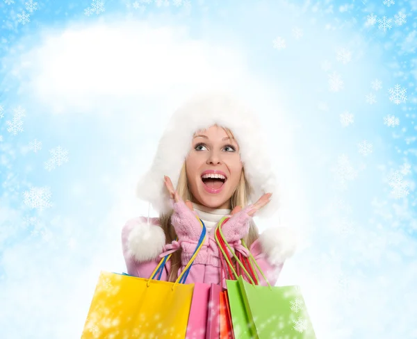 Inverno mulher de compras — Fotografia de Stock